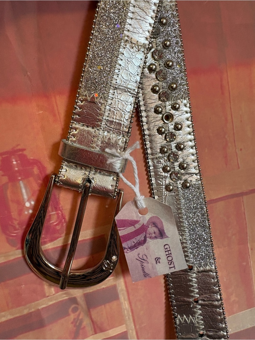 Y2K GUESS Metallic Silver Statement Belt | L/XL